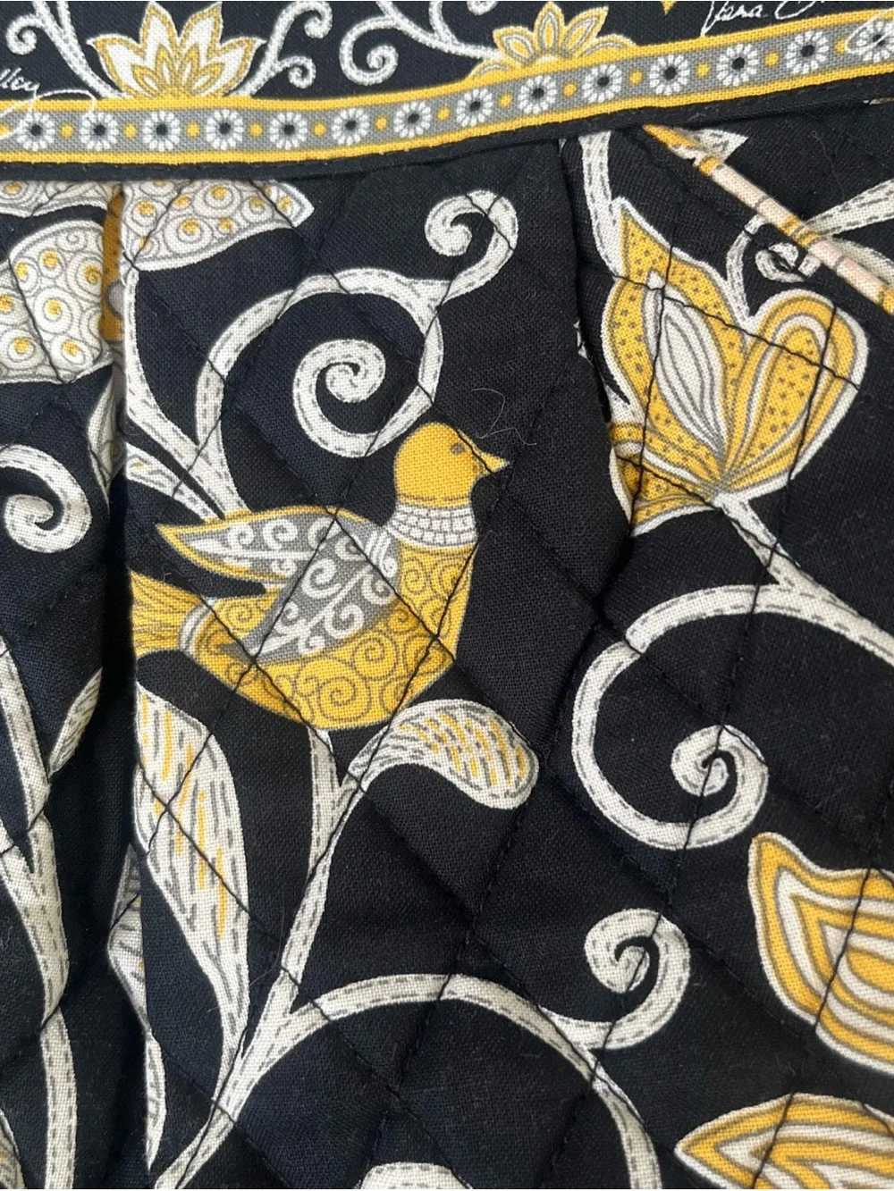 Vtg Vera Bradley Yellow Bird Floral Paisley Retired Pattern Bag Tote Quilted